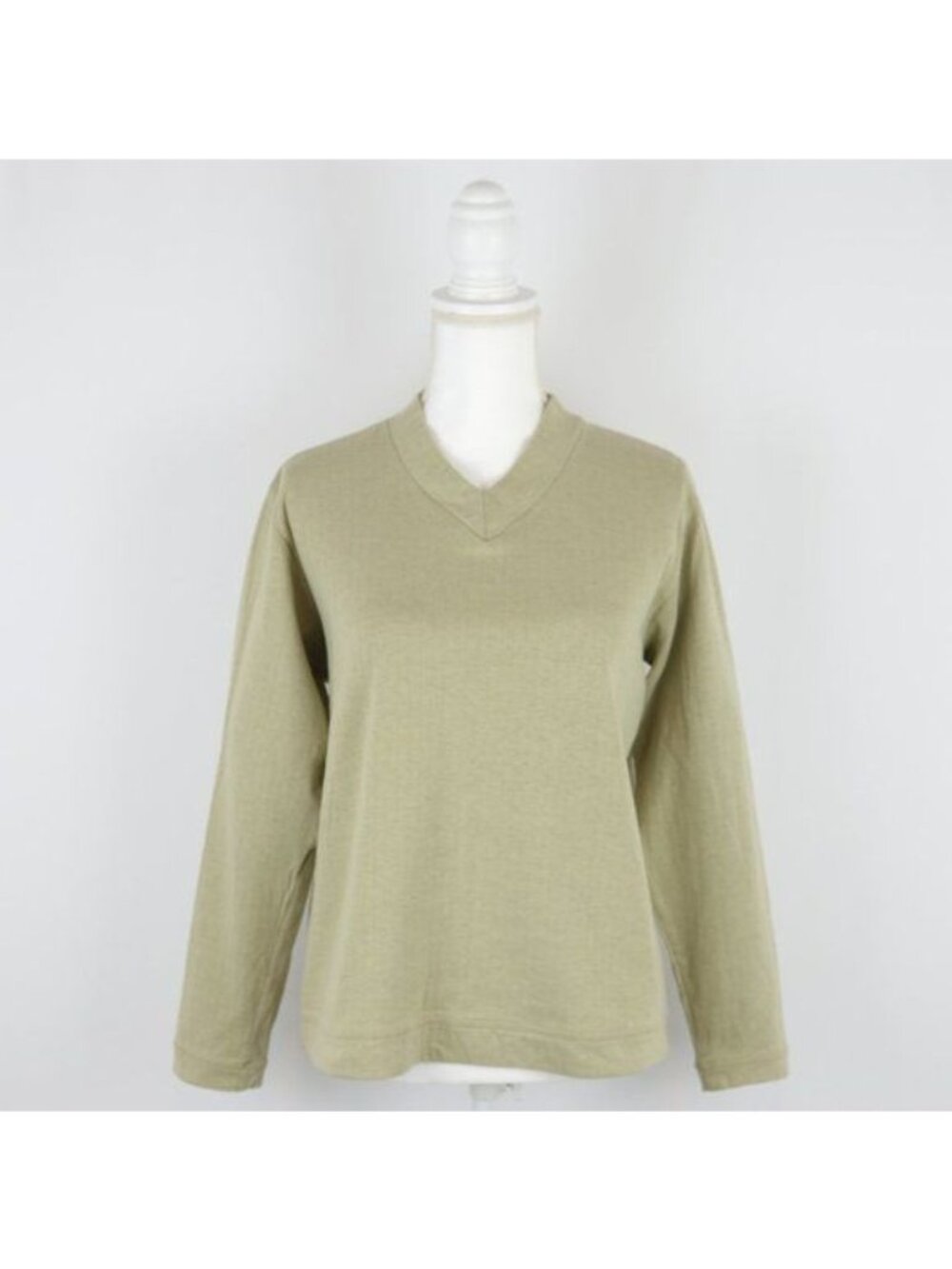 Flax Women's Medium Green Cotton Ribbed V-Neck Knit Sweatshirt